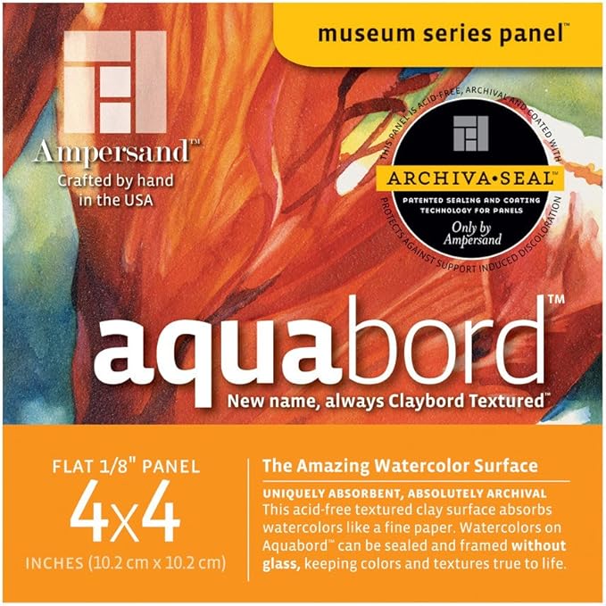 Ampersand Art Supply Watercolor Painting Panel: Museum Series Aquabord, 1/8 Inch Flat Profile, 4" x 4" - Pack of 4