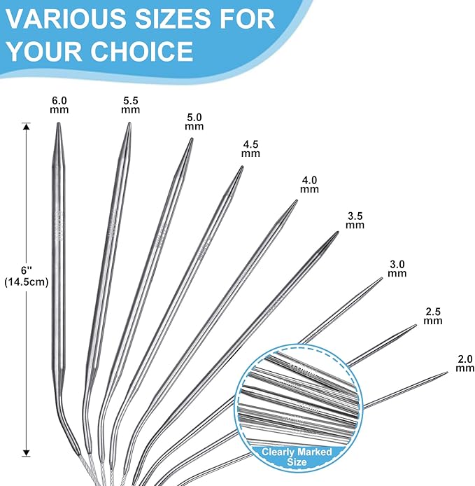 Circular Knitting Needles Set,9 Pcs Round Long Stainless Steel Knitting Needles Kit (47 Inch/120cm),9 Sizes from 2mm-6mm,with Small Tools for Beginners,Making Sweater,Scarf,Blanket,Weave DIY Lover
