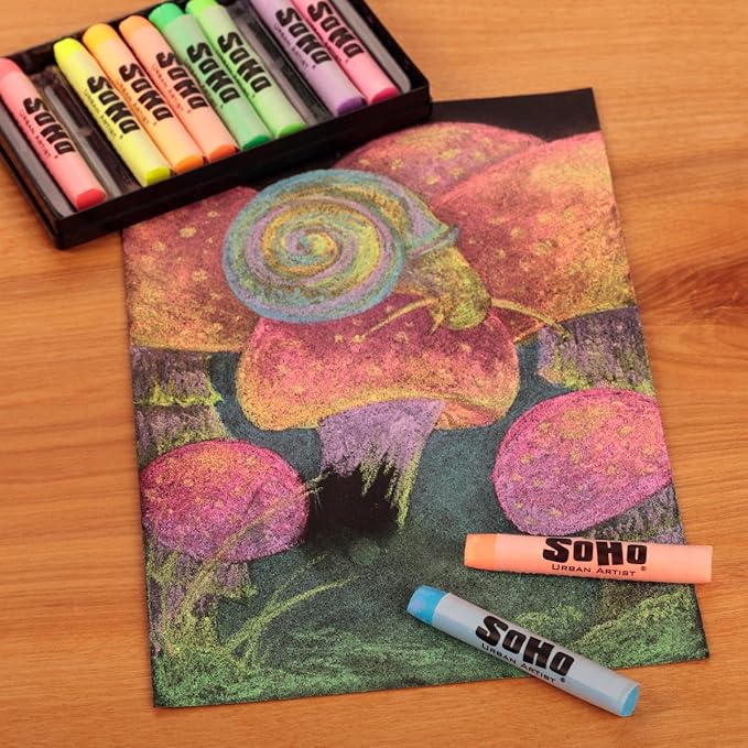 Soho Urban Artist Soft Pastels Set of 10 Bright Fluorescent Neon Colors, Vibrant Pastel Sticks for Art, Drawing, Blending, Layering, Shading