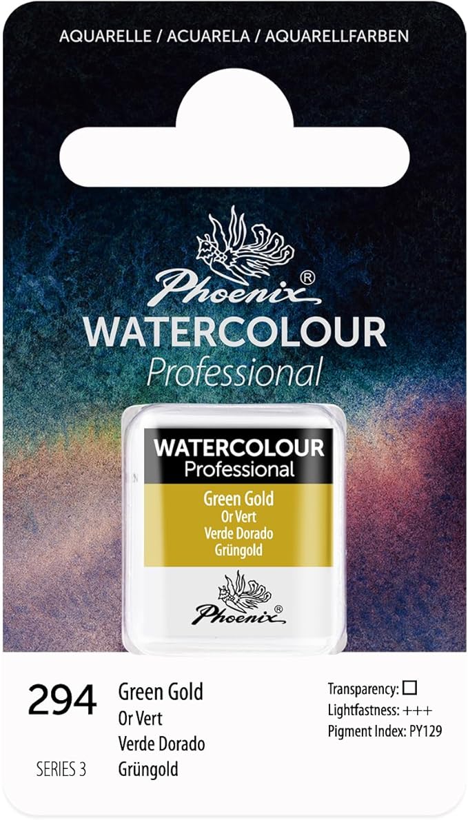 PHOENIX Professional Watercolor Paint - Single Watercolor Half Pan - Green Gold 294