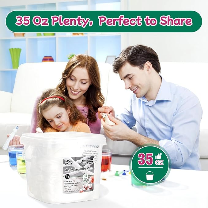 White Air Dry Modeling Clay – 35oz (1000g) Bucket, Soft Foam Clay for Kids 4+, Crafting, Sculpting, Cosplay & DIY Projects