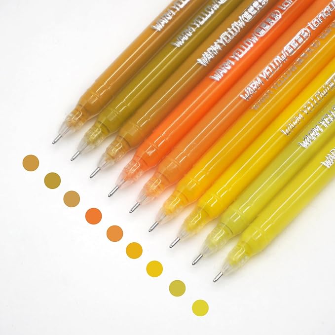 Gel Pens with Fine Point 0.6mm, 9 Colors Drawing Pencils for Adult Coloring Books Smooth Writing Pen Set for Journaling(Warm Yellow)