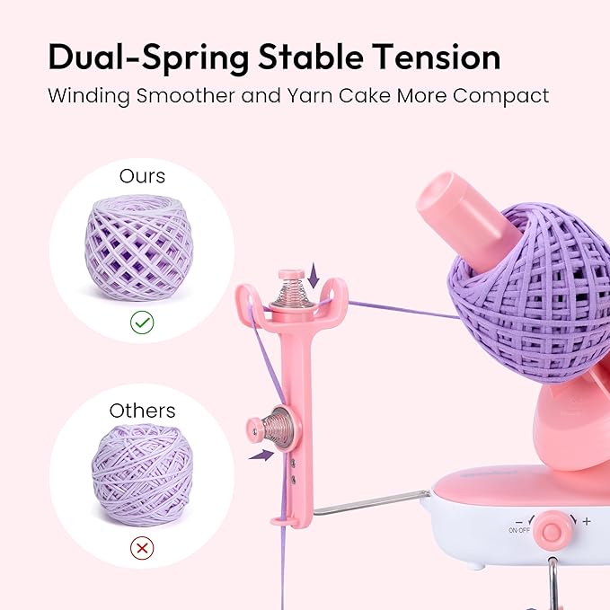 Electric Yarn Ball Winder Pro for Crocheting, Upgrade Dual-Spring Tension 10oz Large Capacity, Stepless Speed Automatic Yarn Wool Spinner Roller, Ideal Present for Crochet Lovers(Pink)