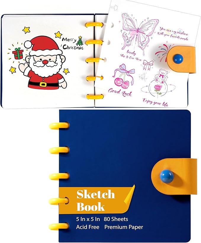 Yoment Small Sketchboook for Drawing 5x5 Sketchbook for Kids Removable Sketch Boook 160 Pages Square Sketch Pad Travel Blank Drawing Book for Beginners,Artists,Gift Boxed,Blue