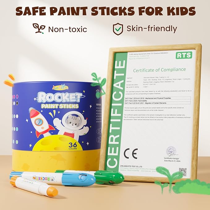 JUPITEARTH 36 Colors Tempera Paint Sticks, Washable Rocket Paint Sticks for Kids, Non-Toxic and Quick Drying