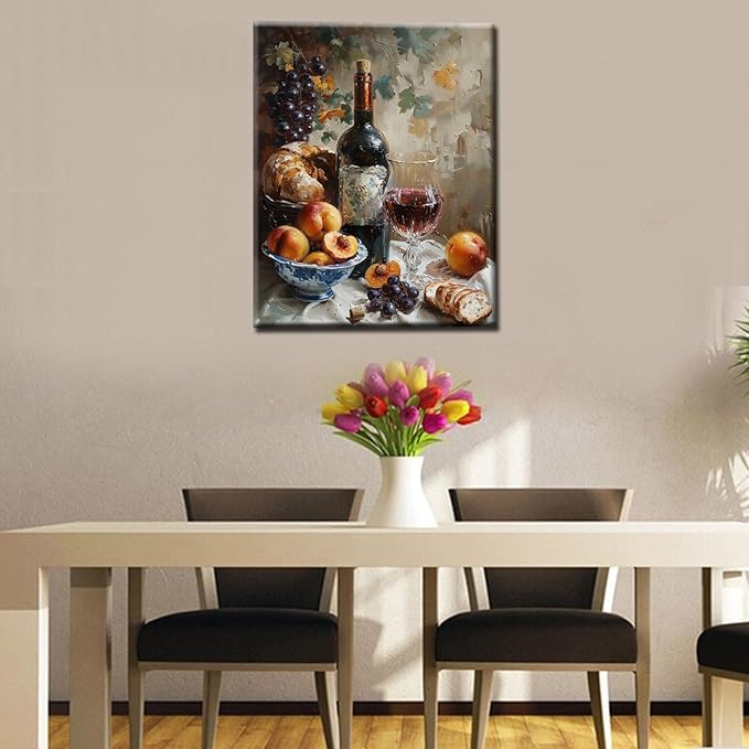 Tucocoo DIY Paint by Numbers for Adults Vintage Wine Fruit DIY Digital Oil Painting Acrylic Painting Kits Canvas Wall Art Wine Fruit Retro Room Decor 16x20 Inch （DIY Frame ）