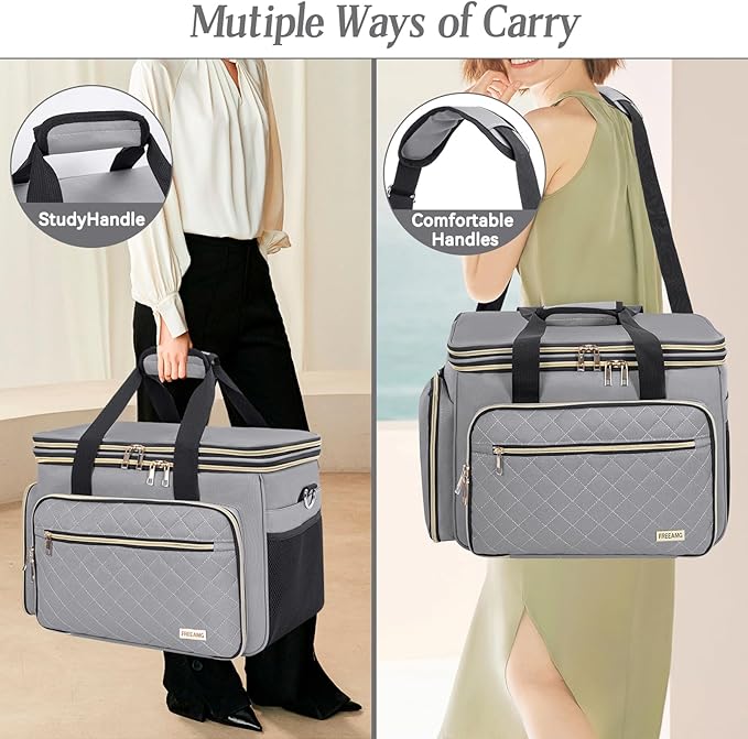 Knitting Bag Yarn Storage Tote, Large Crochet Organizer Bag, Yarn Holder Case for Knitting Needles, Knitting Project Bag with Inner Divider for Crochet Hooks, Knitting Accessories, Grey