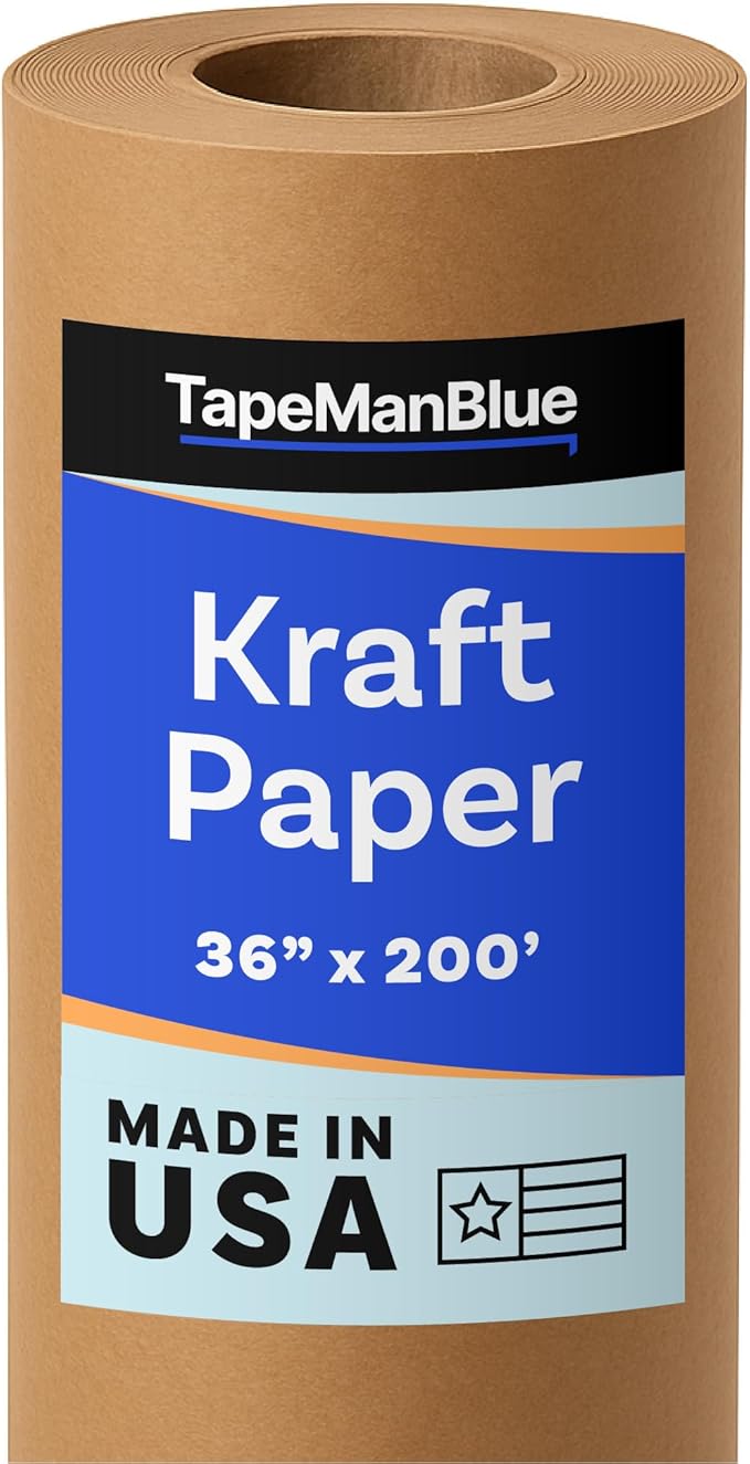 Kraft Paper Roll, 36" x 2400" (200'), Made in USA, 30 lb. Roll of Brown Paper for Banner, Poster, Crafts, Bulletin Board Backing, Kraft Table Cloth, Brown Construction for Shipping and Gift Wrapping