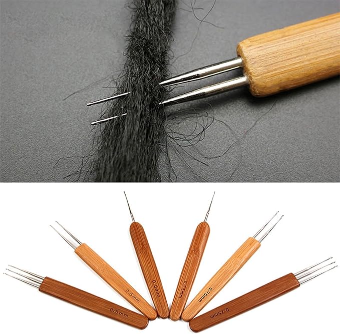 SENRISE Dreadlock Crochet Needle, Weaving Crochet Hook for Hair, with Wooden Handle, for Fixing Braids (Double Heads 0.5 mm)