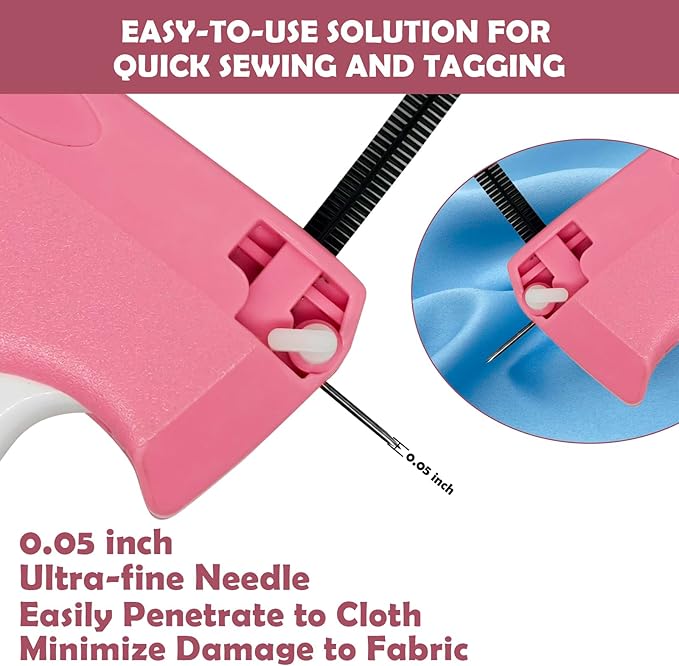 Portable Handheld Stitch Gun for Clothes Tagging, Quick Sewing, Hemming, and Fixing, with Sewing Kit including 5 Extra Needles,1000 pcs Black Fasteners & 1000pcs White Fasteners(5mm), PINK