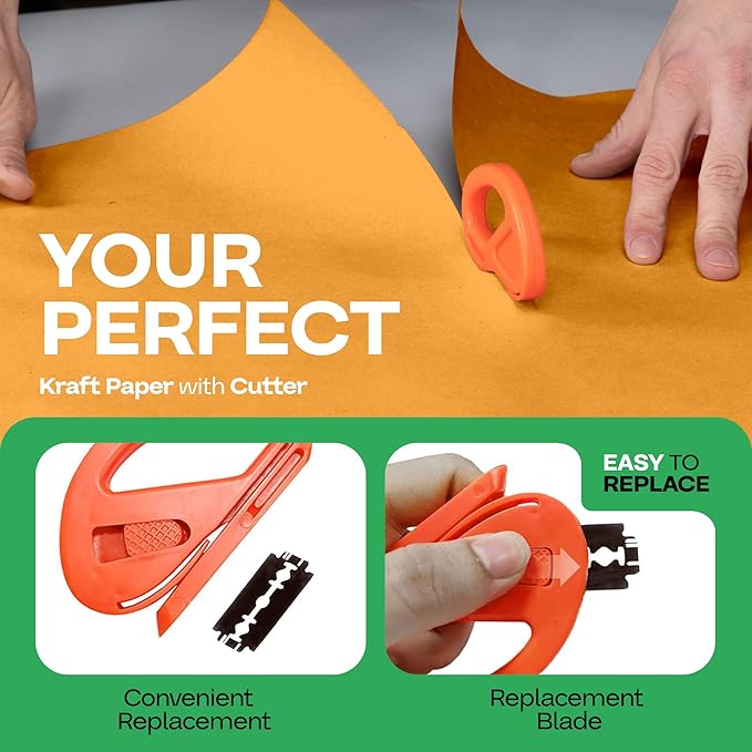 Orange Kraft Paper Roll 12" x 1200" (100 feet) with Cutter - USA-Made Wrapping Paper for Packing, Moving, Shipping & Crafts/Arts - 100% Recyclable Natural Craft Material by IDL Packaging
