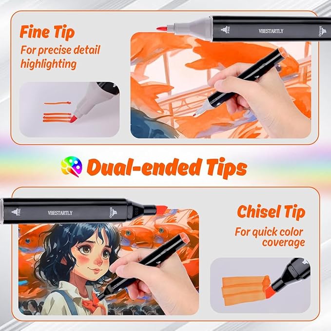120 Colors Alcohol Markers with Base, Permanent Dual Tip Art Markers for Adults Anime Coloring Sketch Illustrations Pefect for Gift- Refillable