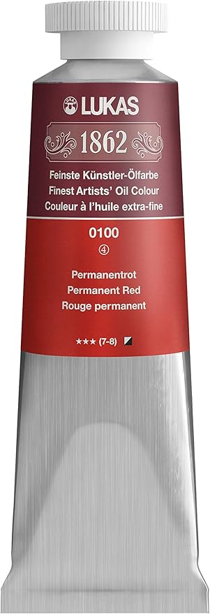 Lukas 1862 Professional German Oil Paint, Permanent Red 37 mL - w/Beeswax & Non-Yellowing Sunflower Oil, Short Drying Time, Smooth, Outstanding Lightfastness
