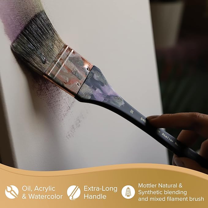 Silver Brush Limited 5401-30 Silver Atelier Flat Mottler Paintbrush for Oil, Acrylic, Watercolor, Gesso and Grounds, Varnish and Top Coat, Size 30, Xtra Long Handle