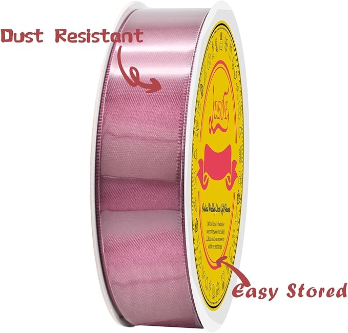 Double Face Rose Mauve Satin Ribbon 7/8 inch X 25 Yards Polyester Rose Mauve Ribbon for Gift Wrapping Very Suitable for Weddings Party Hair Bow Invitation Decorations and More