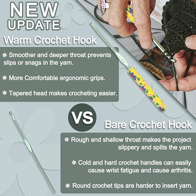 Coopay Warm Crochet Hooks Plus for Crochet Gifts, 12PCS 2mm-8mm(B-L) Crochet Kit Crochet Hook Set Ergonomic Grip Crochet Needles for Crocheting Art Yarn Craft,Precious Knitting & Crochet Supplies