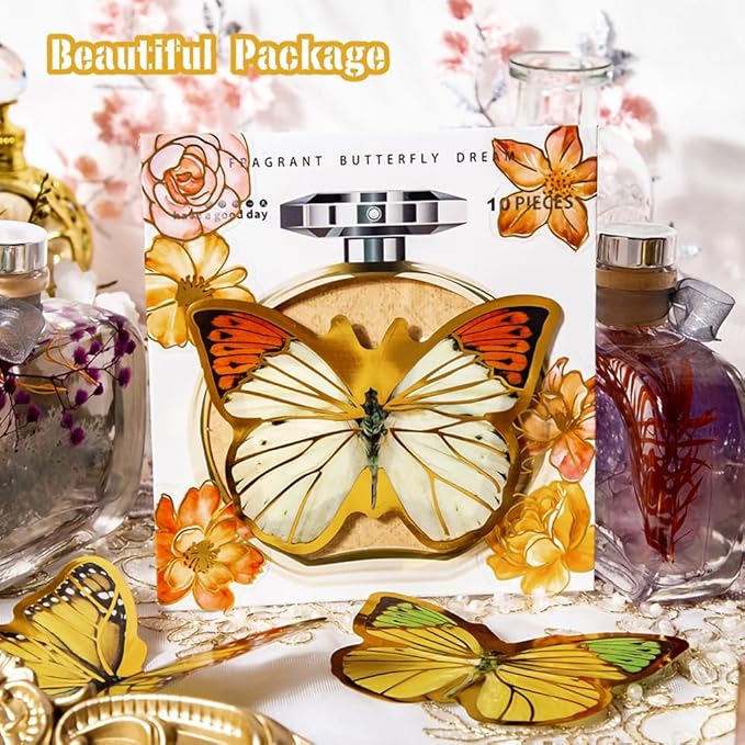 80-Piece Large Vintage Gold Foil Butterfly Scrapbook Sticker Pack - Transparent Waterproof Realistic Butterfly Stickers for Art Crafts, Journals, Planners, Scrapbooks, Laptops
