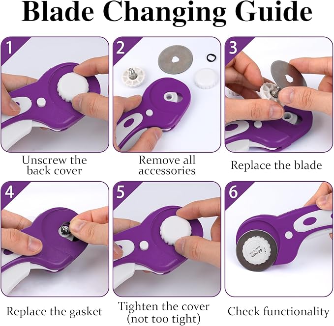 45mm Rotary Cutter for Fabric, Fabric Cutters with 5pcs Extra Rotary Blades, Roller Cutter Set for Sewing, Quilting, Leather & Craft Projects (Purple)