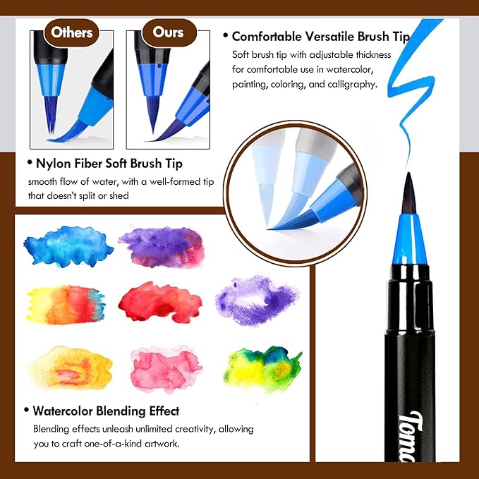 Watercolor Brush Pens Art Markers, Art Supplies 20Pcs Brush Marker Pens Colored Pens Script Paintbrush for Calligraphy with 1 Water Colouring Paintbrush Felt Tip Pen