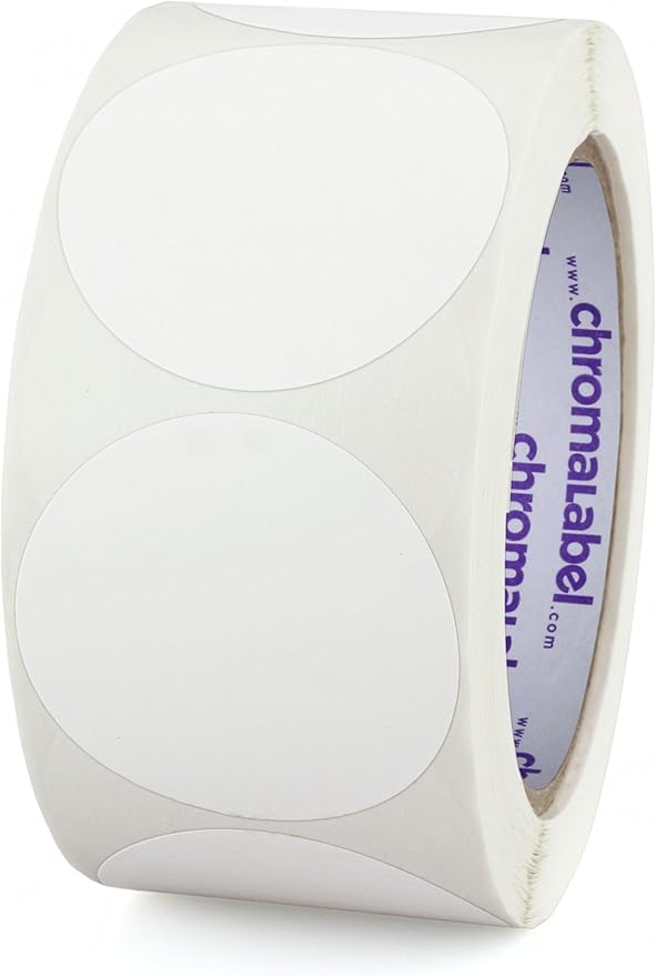 ChromaLabel 2 Inch Circle Sticker Labels, Easy to Write On Round Colored Stickers, Permanent Adhesive Labels - 500 Sticky Dots per Roll, White Stickers
