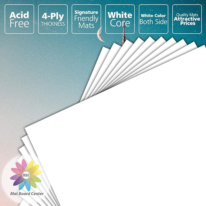 Mat Board Center, Pack of 10 8x8 White Uncut Mat Boards, Acid-Free Backing Matte Boards for Frames, Prints, Photos, Pictures