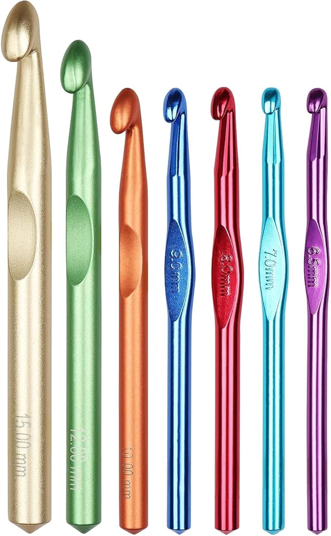 Aeelike Large Aluminum Crochet Hooks Huge Metal Crochet Hook Set - Crochet Needles for Thick Bulky Yarn Blankets - Beginners Big Crochet Set Size 6.5mm 7mm 8mm 9mm 10mm 12mm 15mm
