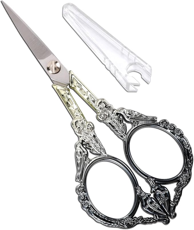 Sewing Embroidery Scissors, Small Thread Scissor for Craft Artwork Needlework Yarn Knitting Detail Snips, Black Cute Bird Shears