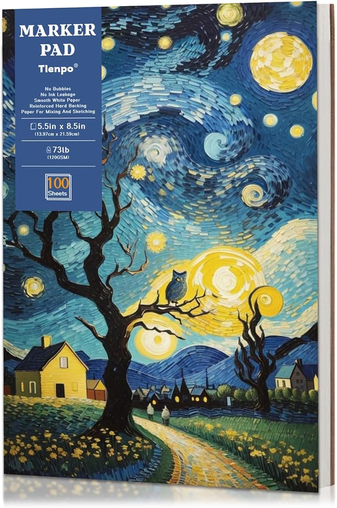 Tlenpo 8.5" x 5.5" Marker Paper Pad, 100 Sheets Bleedproof Sketchbook for Alcohol Markers, 120gsm/73lb Art Sketch Pad Paper Painting Coloring Paper for Drawing & Coloring