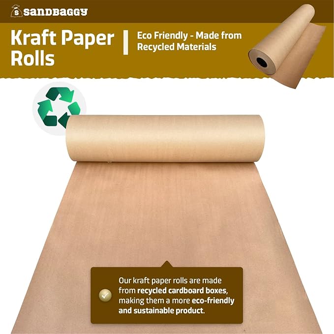 Sandbaggy Heavy Duty Kraft Paper Rolls - 75 lb. Recycled Paper for Shipping, Packaging, and Wrapping - Made in America (25 Rolls - 2 ft x 475 feet/roll (23750 sq ft), Brown)