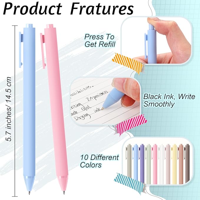 Crtiin 50 Pcs Gel Ink Pens Bulk, Black Ink 0.5mm Fine Point Retractable Pen Smooth Writing Office Supplies for Teacher Server Nurse Christmas Charity Donation Valentine (Pastel Colors)