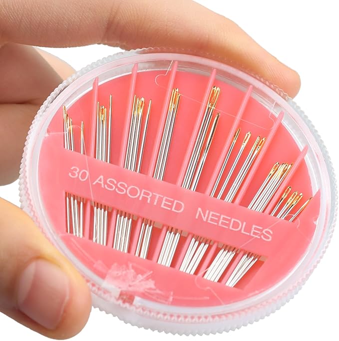 Eketirry Premium Hand Sewing Needles，1 Pack 30-Count Assorted Needles for Sewing Repair, 6 Different Sizes Sewing Needles with 2 Threaders (Pink, 1)