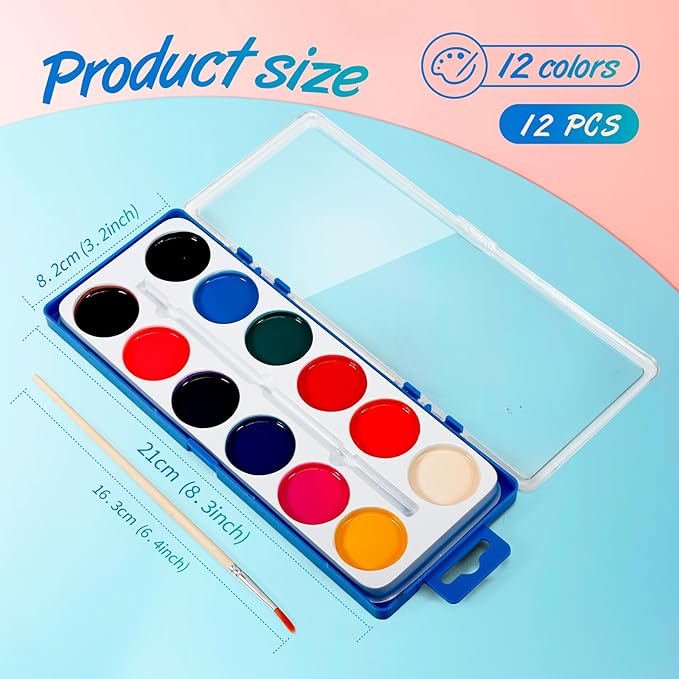 18 Pack Watercolor Paint Set,Washable Water Colors with Paint Brushes,Watercolor Paint Bulk for Kids,Water Color Paint for Classroom Parties Kindergarten and Art Activities