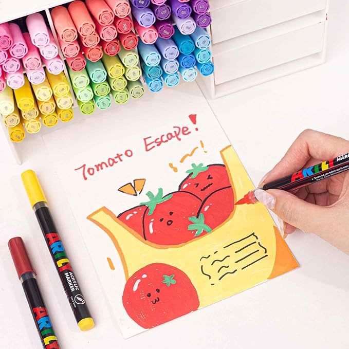 Acrylic Paint Markers, Acrylic Paint Pens, Fabric Markers for Textile, Rock, Glass, Wood, Paper, Ceramic, Canvas DIY Art Supplies Kit for Kids and Adults (72)