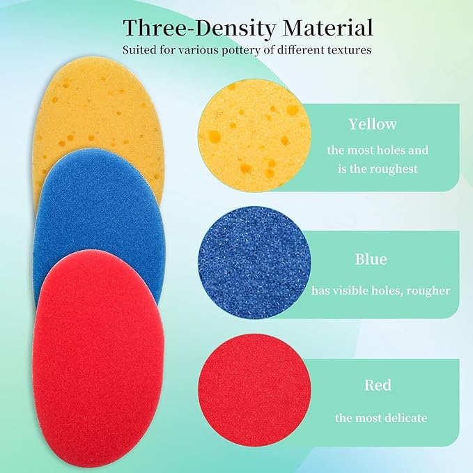 Clay Sponges for Clay, Boyistar Ceramics Pottery Clay Sponge for Shaping and Clean Sponge with 3-Density Clay Sponge Artists Sponge for Pottery Modeling Sculpting with Mesh Bag (18)