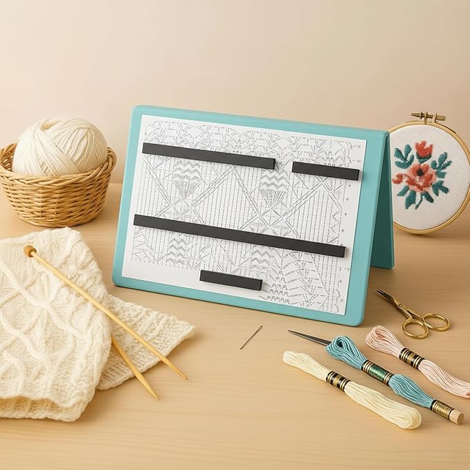 Flutesan 1 Pcs Knitting Pattern Holder Fold up Cross Stitch Knitting Chart Keeper with 4 Pcs Replacement Magnets Magnetic Cross Stitch Accessories and Supplies for Crochet, 13.2 x 9 Inch, Mint Blue