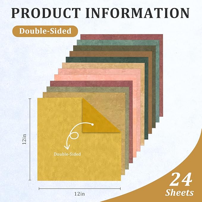 Fall Scrapbook Paper 12x12 - 24 Sheets/24 Designs Double-Sided Autumn Card Stock Pape, Boho Patterned Scrapbooking Paper for Thanksgiving School Office Home Supplies Scrapbook Supplies