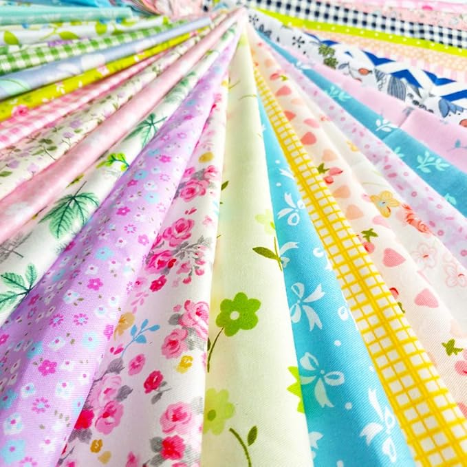 flic-flac 50pcs 12 x 12 inches (30cmx30cm) Cotton Fabric Squares Quilting Sewing Floral Precut Fabric Square Sheets for Craft Patchwork