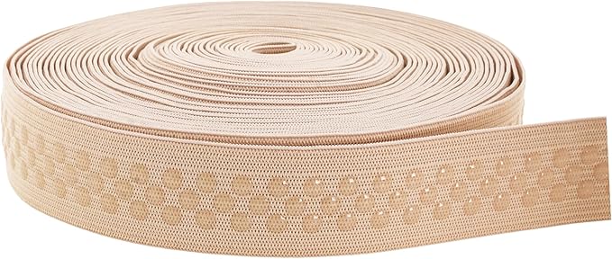 Mandala Crafts 1 Inch Elastic Silicone Gripper Tape for Clothing - 10 Yds Dotted Non Slip Elastic Band for Sewing - Nude Silicone Flat Fabric Stretchy Ribbon Straps