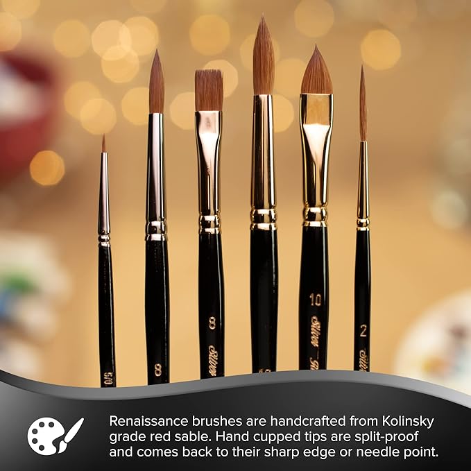 Silver Brush Limited 7100S-8 Renaissance Round Paintbrush for Oil, Watercolor, Gouache, Inks, Dyes, Fluid, & Flow Acrylic, Size 8, Short Handle