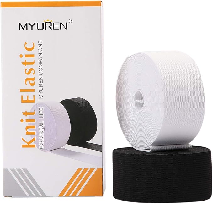 Elastic Band for Sewing 1-1/2 Inch Wide Elastic Fabric Band Stretch High Elasticity Knit Elastic Band for Pants 10 Yard (5 Yard White,5 Yard Black)