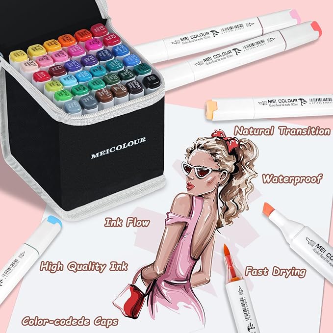 Alcohol Markers Brush Tip for Adults, 36 Color Dual Tips No Bleeding Marker, Permanent Drawing Professional Marker Christmas Gifts