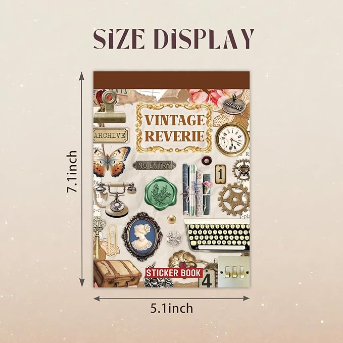 Vintage Sticker Book with 30 Pages and 300+ Aesthetic Stickers for Scrapbooking Supplies and Retro Bullet Journal