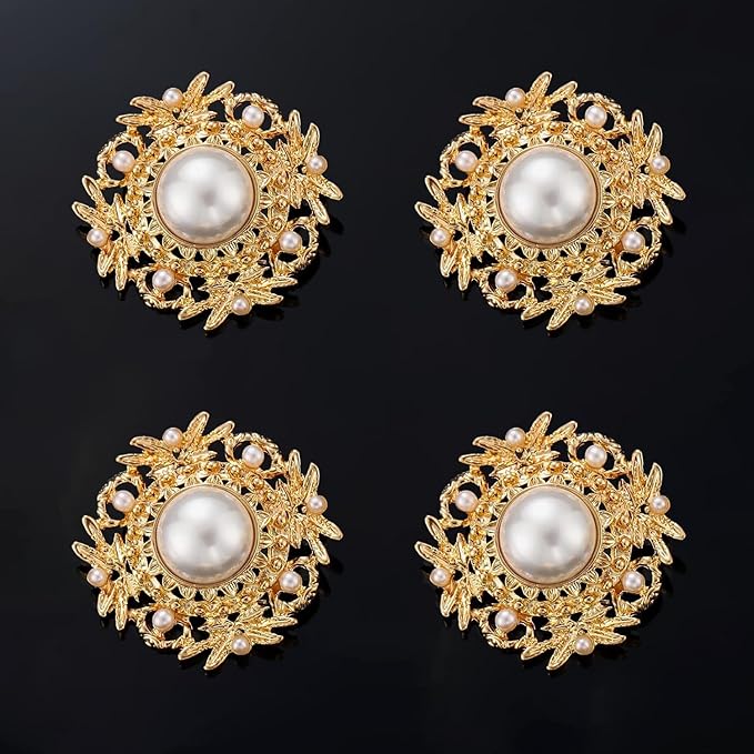 4 Pcs Sliver Rhinestone Buttons Crystal Embellishments for Clothing Jewelry Making DIY Decoration Bottons for Sewing Crafts Wedding Bridal (Pearl-Gold)