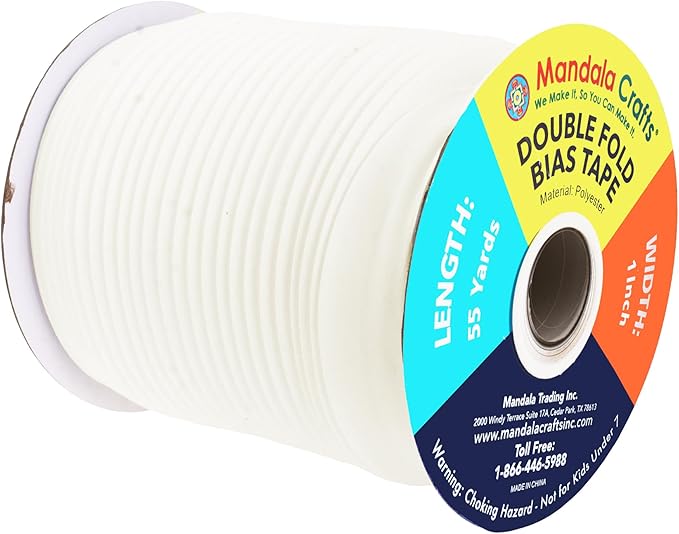 Mandala Crafts Double Fold Bias Tape for Sewing - 55 Yds Off White Bias Tape Double Fold 1 Inch Hem Quilt Binding Off White Seam Binding Tape - Fabric Piping Bias Binding Tape