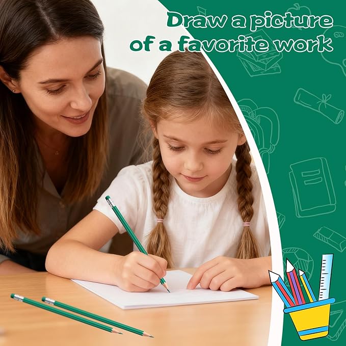 36 PCS Checking Pencils Erasable Colored Pencils with Eraser Pre-Sharpened 2 HB for Checking, Grading, Tests & Office/School Supplies(Green)