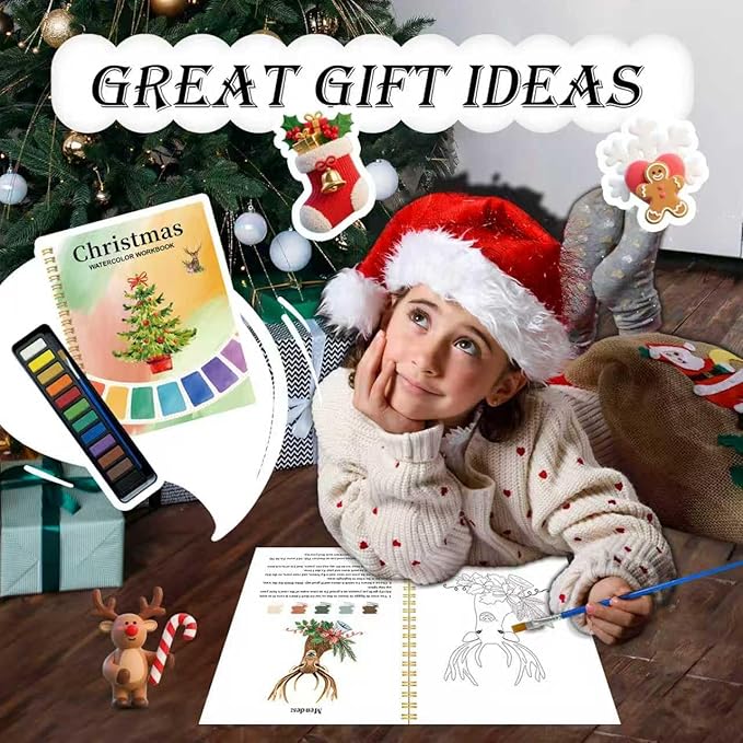 Beginner Watercolor Workbook with 12 Colors - Watercolor Paint Book & Art Gift for Beginners and Adults (Christmas)