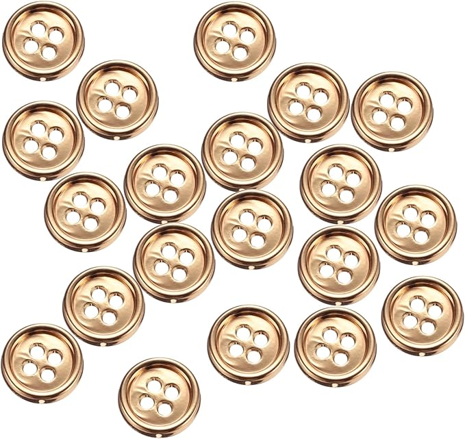 HARFINGTON 20pcs Metal Sewing Button, 11.5mm 4-Hole Round Suit Shirts Coats Clothes Sewing Buttons for Decoration Craft, Gold