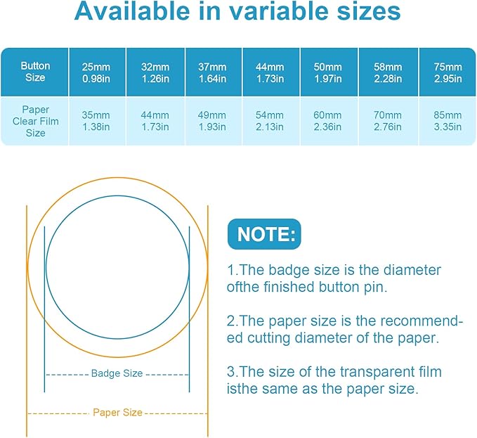 200 Set 2.28 Inch Button Maker Supplies, 58mm Approx. 2.25 in Metal Blank Button Badge Parts with Blank Paper& Clear Film for Button Maker Machine, Pin Maker, and Badge Press