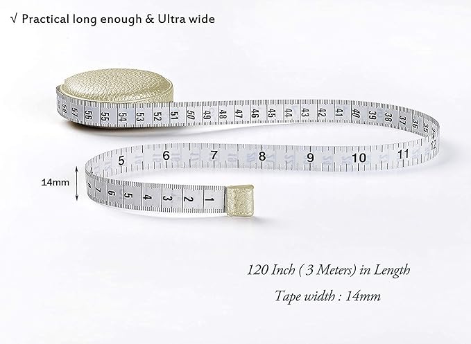3m/120 Tape Measure Body Measuring Tape for Body Cloth Tape Measure for Sewing Fabric Tailors Medical Measurements Tape Dual Sided Leather Tape Measure Retractable (Pearl White)