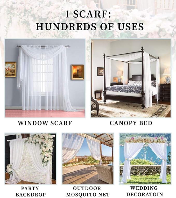 WARM HOME DESIGNS XXL Wedding Arch Draping Fabric Bundle Has 2 360 Inch (30 FT; 10 Yards) Scarves in White Fabric Color for Wedding Ceremony or Photoshoot Decoration. AD White & White 360”